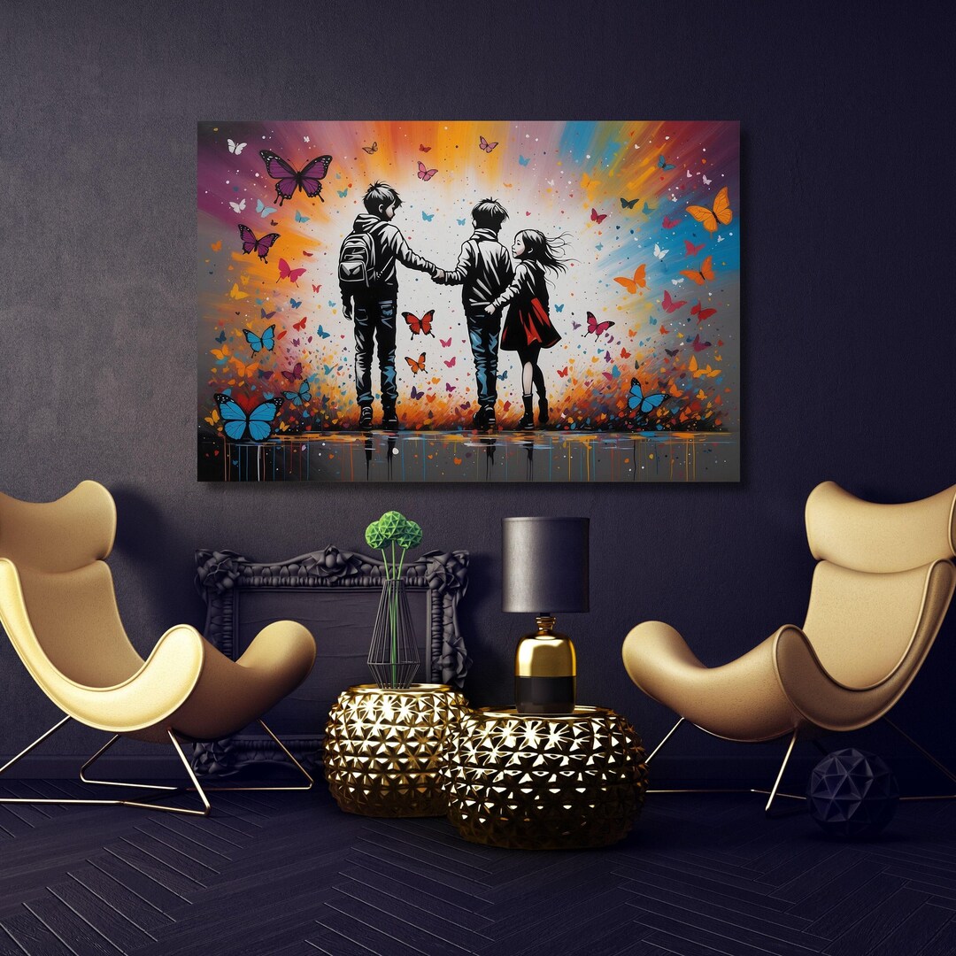 グラフィティ ウォールアート カラフル バタフライ ガール キャンバス