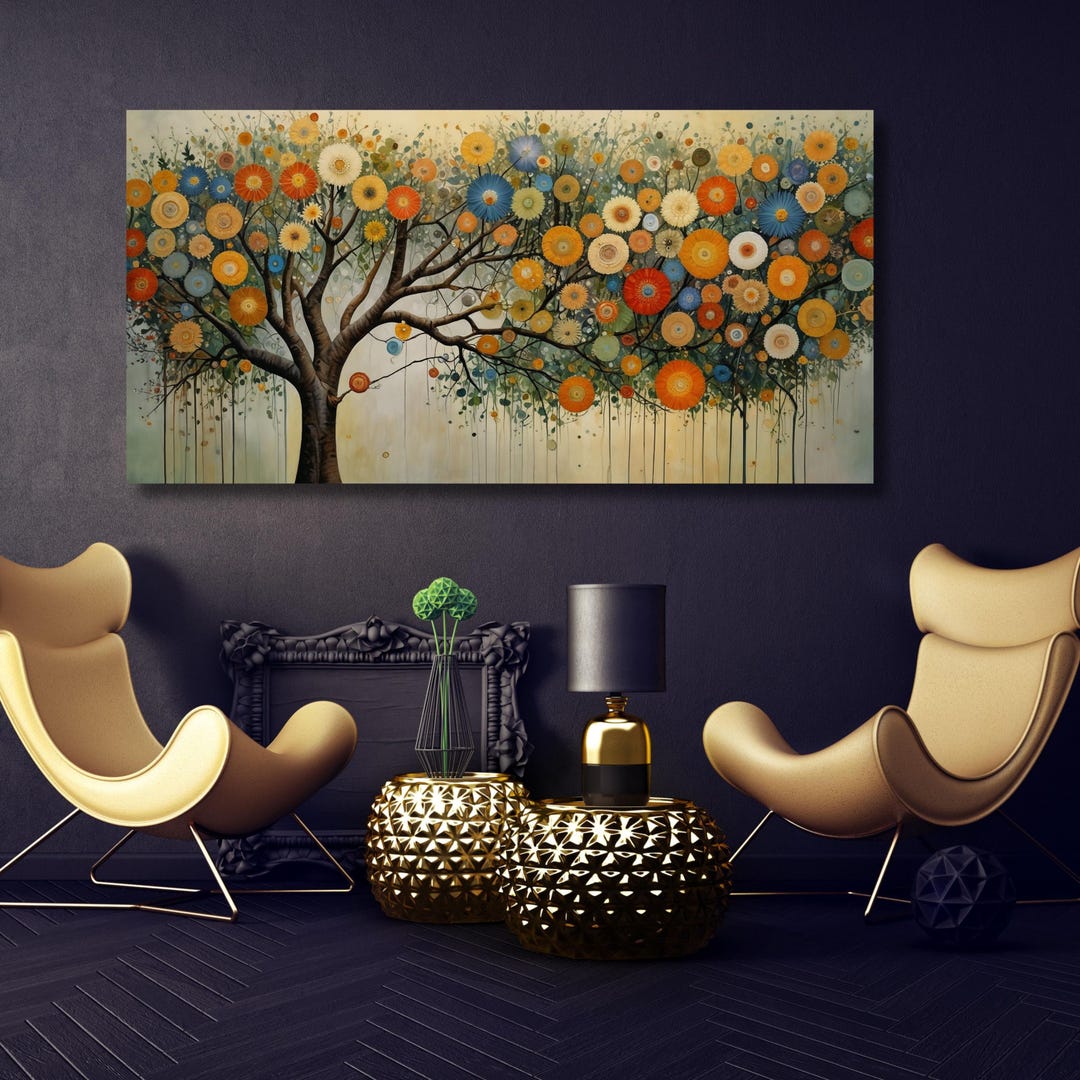 Tree of Life Canvas Wall Art Klimt Style Tree Golden Abstract