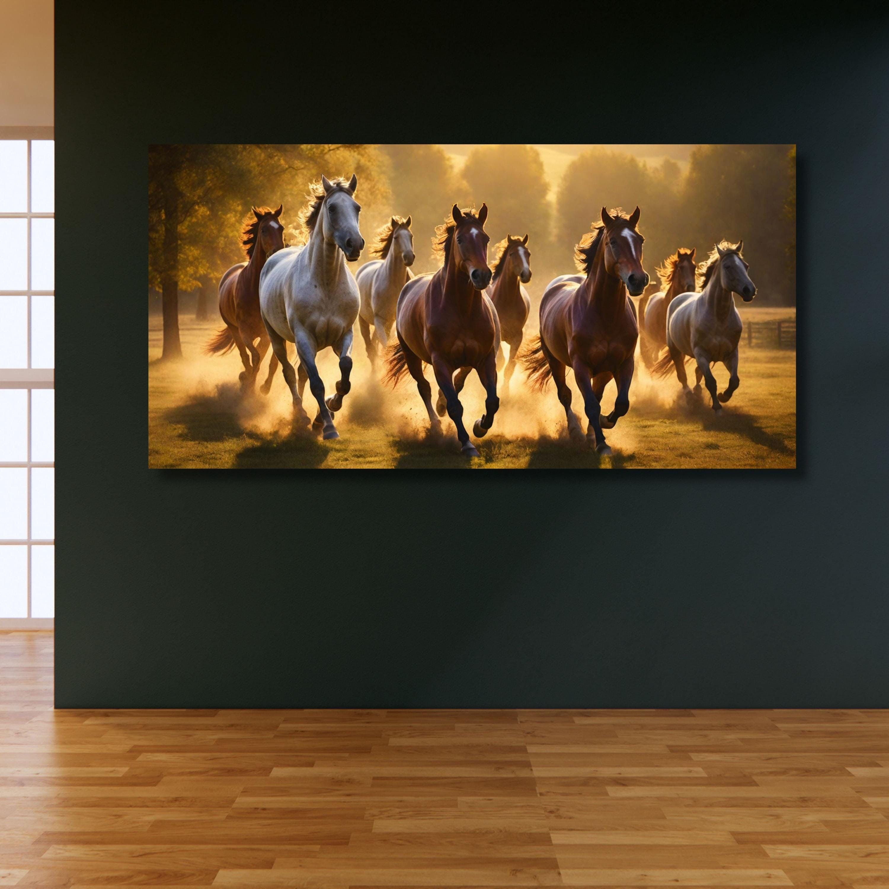 馬の壁アート 大きな走る馬 白い馬 キャンバスプリント 馬の壁アート