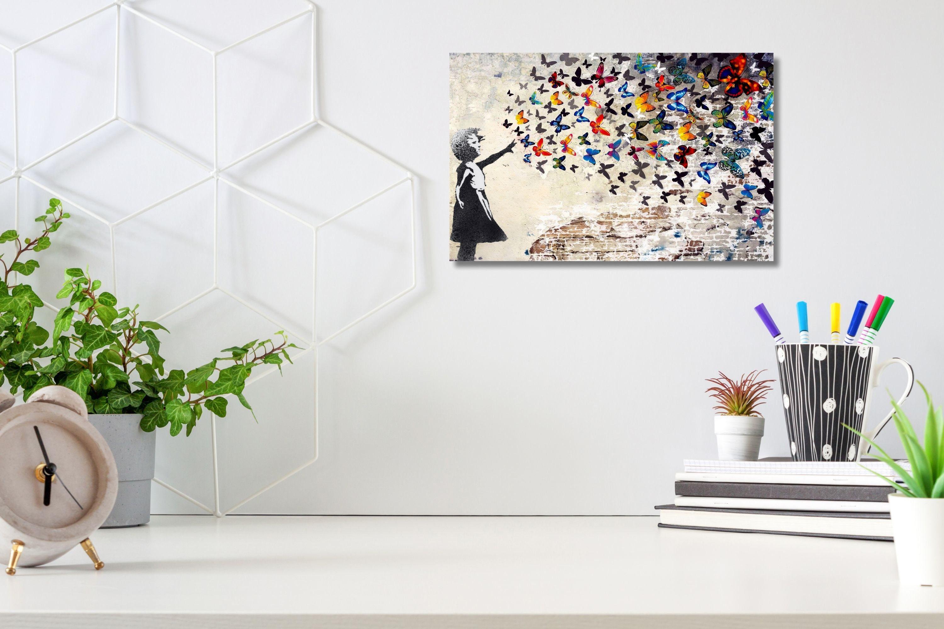Graffiti Wall Art Colorful Butterfly Girl Canvas Wall Art Banksy Canvas ...