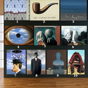 Conjunto de 2 Rene Magritte Reprodução Canvas Wall Art Print, Arte de parede moderna, Arte de parede Magritte, Pintura de Rene Magritte, Presente do Museu Magritte