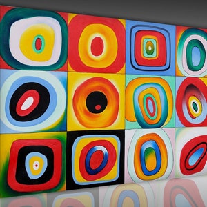Kandinsky Color Study Canvas Wall Art Squares with Concentric Circles Wall Art Print,Kandinsky Reproduction Modern Wall Art,Kandinsky Poster