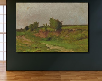 Large Framed Vintage Canvas Wall Art background Study of a landscape before Wildflower Field Gallery Wrapped Giclee Wall Decor