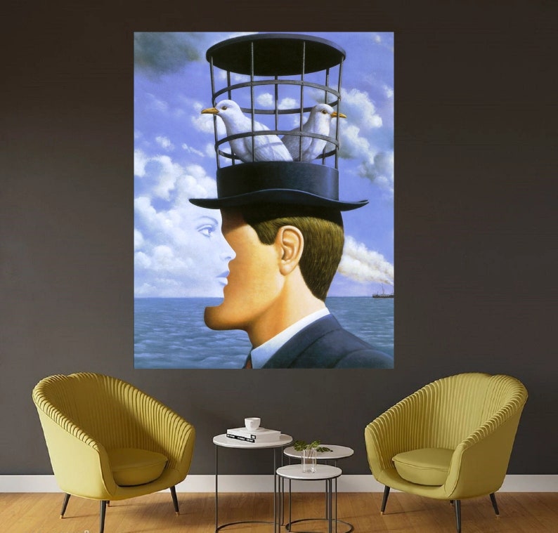 Rene Magritte Canvas Wall Art Mirror Face Doves Hat Cage Sea Rene Reproduction Wall art Rene Magritte Gift Decor Pedernal Print CANVAS image 2