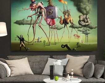 Salvador Dali Print on Canvas, Salvador Dali Wall Décor The Temptation of Saint Anthony Canvas Home Workplace Artwork Canvas Poster Wall Art