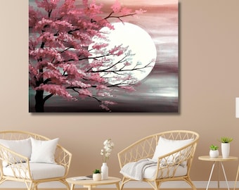 Tree Landscape Art tree and full moon canvas wall art full moon canvas painting Tree and Moon Wall Art Moon Poster Canvas Moon poster,Moon