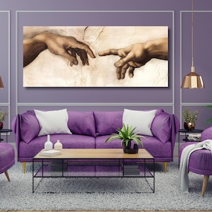 Très grande oeuvre d&#39;art murale sur toile La création d&#39;Adam par Michel-Ange La création d&#39;Adam mains (détail) toile Adam affiche impression Michel-Ange,