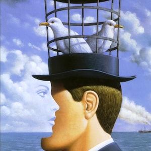 Rene Magritte Canvas Wall Art Mirror Face Doves Hat Cage Sea Rene Reproduction Wall art Rene Magritte Gift Decor Pedernal Print CANVAS image 3