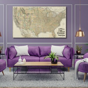 Novo mapa ferroviário e de condado dos Estados Unidos e do Domínio do Canadá da Rand McNally & Co. Arte de parede em tela, mapa, impressão em tela, decoração para casa