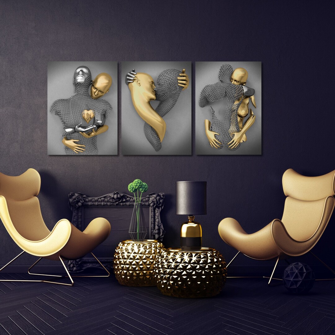 Set of 3 Love Heart 3D Grey Print,canvas 3D Effect,love Heart Wall Art ...