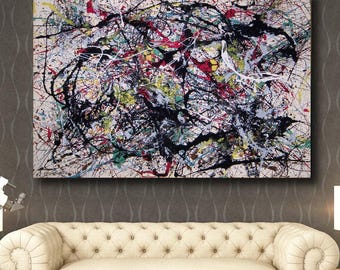 Pollock Number 34 Extra Large Canvas Wall Art Jackson Pollock Canvas Wall Art Abstract Wall Art Home and Living Room Decor Art Wall pollock