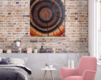 Tree Ring Canvas Wall Art, Colorful Tree Ring Wall Decor, Minimalist Home Canvas Art, Modern Tree Ring Abstract Tree Ring Art gift Painting