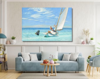 Edward Hopper Sailboat the Sea (1951) Canvas Wall Art Edward Hopper print, Edward Hopper wall art, Edward Hopper exhibition print work art