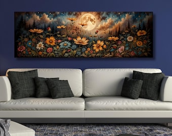 Woodland Moonlight Canvas Wall Art Serene Night Landscape Wall Decor Woodland Moonlight Canvas Wilderness Wall Art Pine Trees Under Moon art