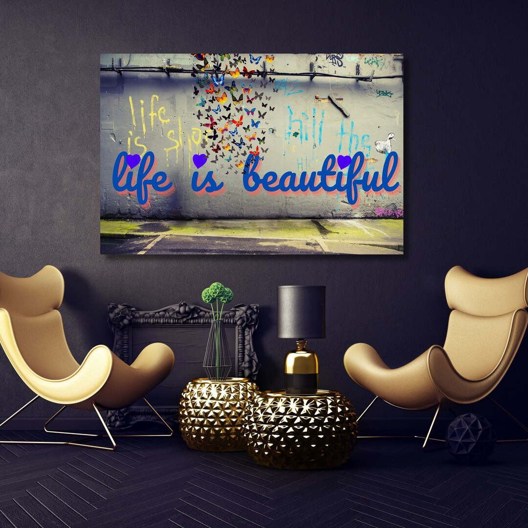 Bansky Life is Short Chill the Duck Out Graffiti Canvas Wall Art,life