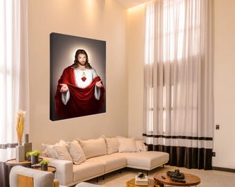 Heart of Jesus Canvas Wall Art, Christian Home Decor