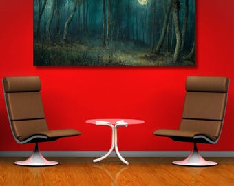 Night Forest Moon Wall Art Starry Art Mystical Midnight Sign Print Forest Landscape Home decor misty Fog forest triptych wall art Abstract