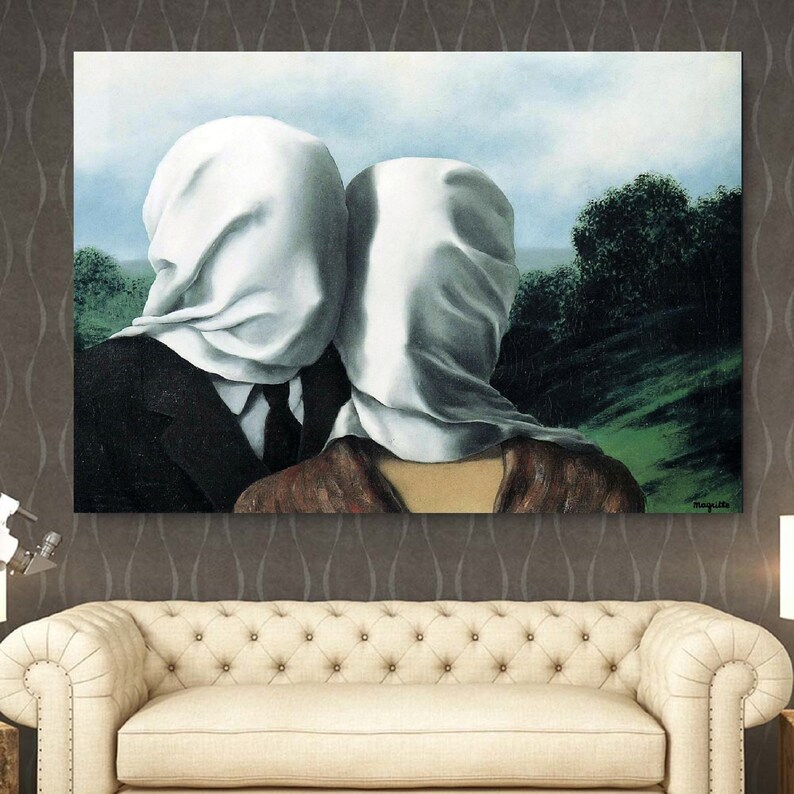 Rene Magritte Canvas Wall Art Lovers by Rene Reproduction Wall art Rene Magritte Gift Decor Surrealism Canvas Print Magritte Couple CANVAS image 3