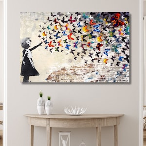 Graffiti Wall Art Colorful Butterfly Girl Canvas Wall Art Banksy Canvas Wall Art,Graffiti Art,Banksy Canvas Home Street art Banksy Wall Art