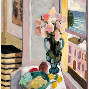 Rosas de Safrano en la ventana Henri Matisse Lienzo Arte de pared Póster de Henri Matisse, Impresión de Matisse, Impresión de exposición, Pintura de Matisse Arte de Matisse