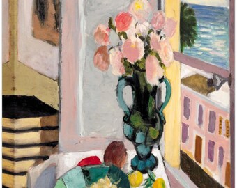 Safrano Roses at the Window Henri Matisse Canvas Wall Art Henri Matisse Poster,Matisse Print,Exhibition Print,Matisse Painting Matiisse art