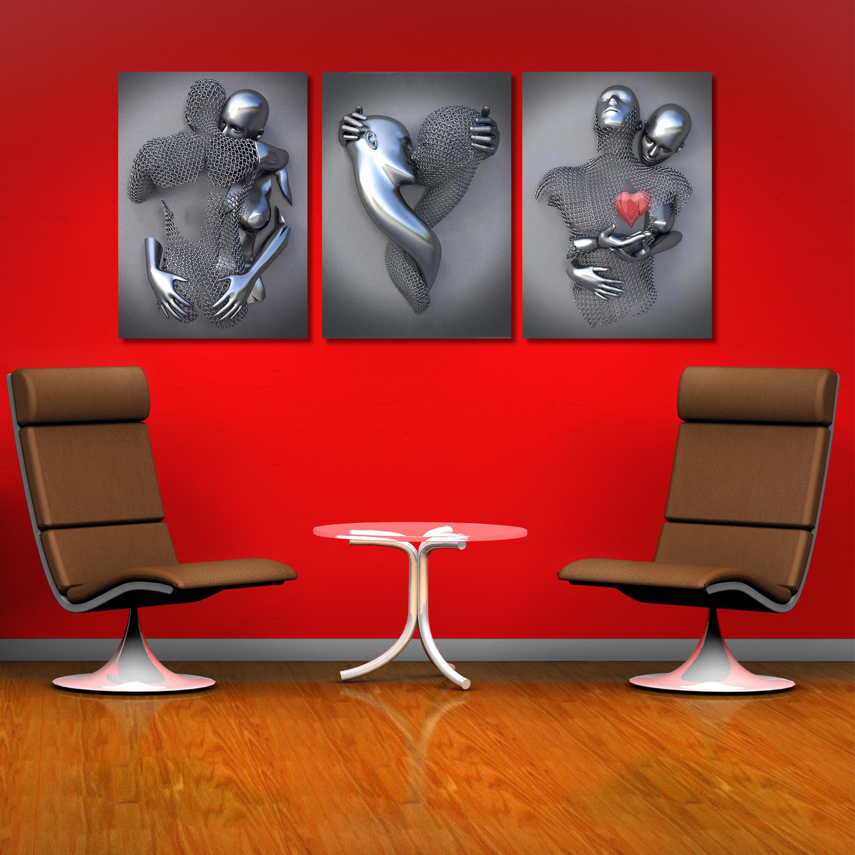 TROONZ 3D Herz Wandkunst – Leinwandbild Mit Metalleffekt, 20x30 Cm, Grau/Gold, Für Wohnzimmer & Schlafzimmer