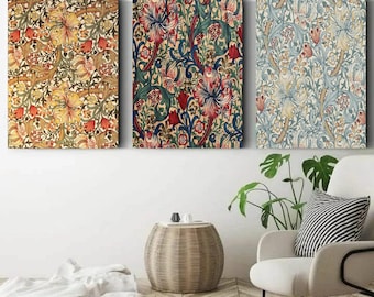 William Morris Floral Canvas Art Print Set, Vintage Exhibition Decor