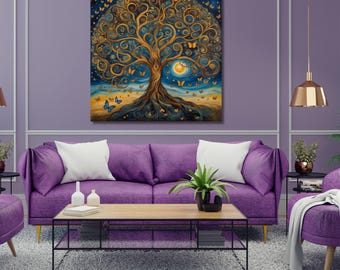 Stampa su tela "Albero della Vita": decorazione murale ispirata alla mitologia celtica e norrena.