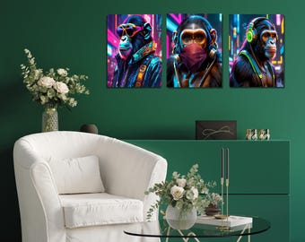 Set of 3 See No Evil Hear No Evil Speak No Evil Canvas Wall
