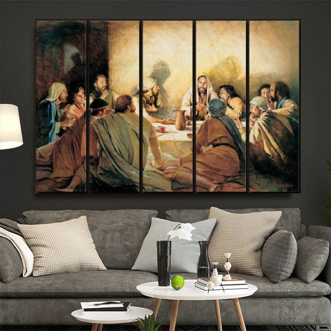 Last Supper Canvas Wall Art 5 Pc Last Supper Wall Last Supper Wall Decor Christian Canvas Art