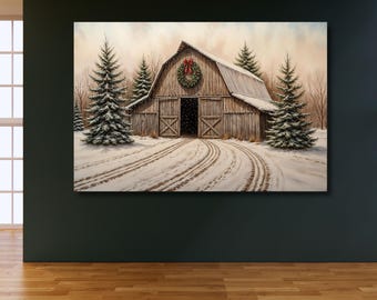 Winter Christmas Time Farmhouse Canvas Wall Art Print, Farmhouse Christmas Decor Christmas Poster Christmas Wall Art optimal Christmas Gift