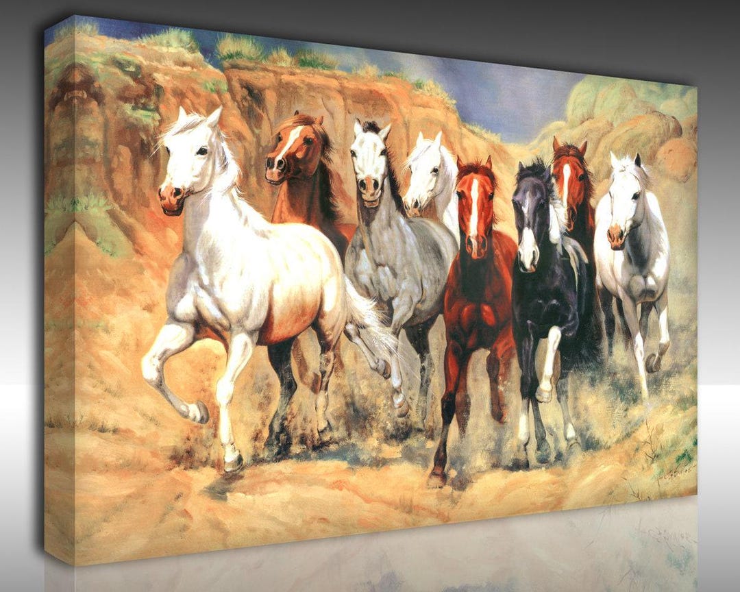 Horse Print Art 8 Running Horses Canvas Wall Art, Animal Painting ...