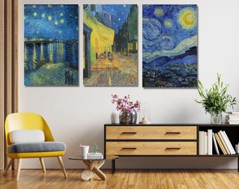 ゴッホ「星月夜」キャンバスプリントセット、ジクレーウォールアート