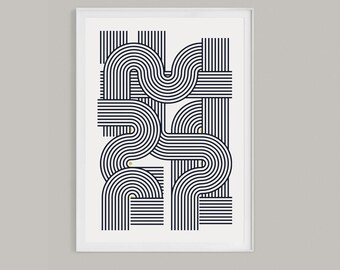 Abstrakt Geometrische Digitaler Download Drucke, Dunkelblau und Gelb Minimal Gallery Art, Kunst der Mitte des Jahrhunderts