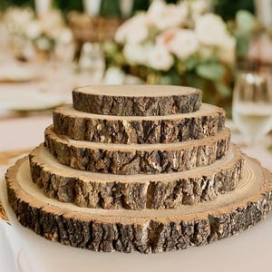 Rustic Wood Log Slice: Boho Wedding Cake Stand, Charger Plate image 1
