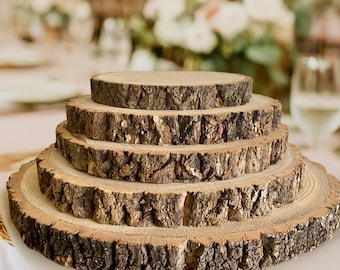 Rustic Wood Log Slice: Boho Wedding Cake Stand, Charger Plate