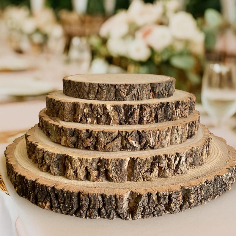 Rustic Wood Log Slice: Boho Wedding Cake Stand, Charger Plate image 1