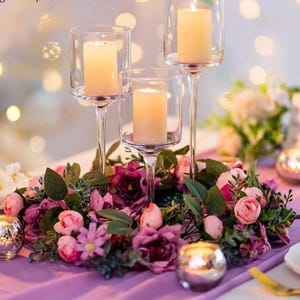 Stemmed Glass Candle Holders: Wedding Table Centerpiece Set of 3