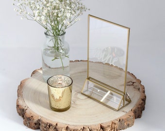 Rustic Wedding Table Centrepiece Bundle - Includes 30cm log slice, apothecary vase, gold frame, gold tealight
