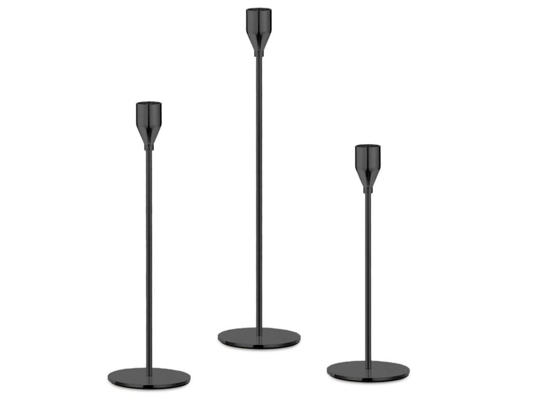 Set of 3 Black Candlestick Holders for Taper Candles - Etsy