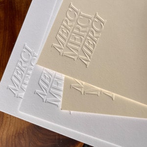 Thank You Card - Minimalist and Simple Letterpress Notecard Set (Merci, Merci, Merci) for Weddings, Personal Stationery, Gifts