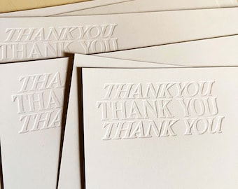 Thank You Cards BULK - Minimalist and Simple Letterpress Notecard Set (White)