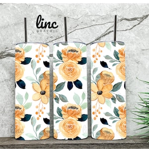 SEAMLESS- 20oz Skinny Straight Tumbler Template- Yellow Roses - Floral Tumbler Digital Download