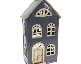 Light Grey Ceramic Tealight Cottage