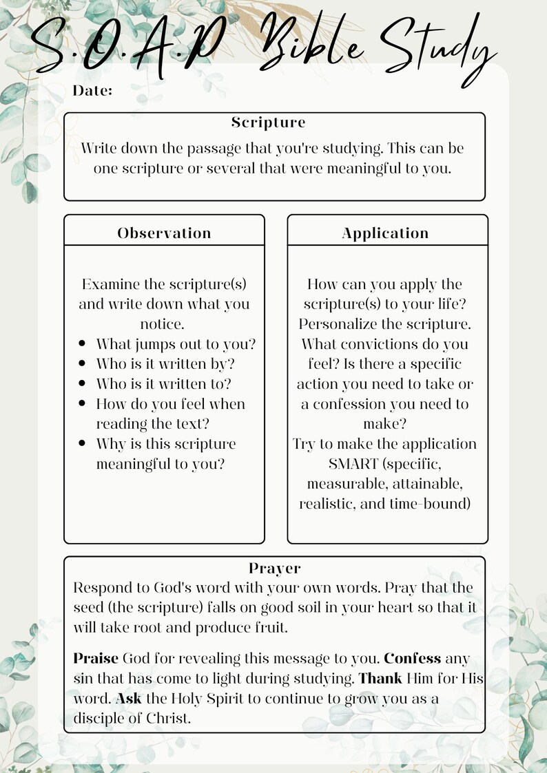 S.O.A.P Bible Study Printable SOAP Bible Study Digital - Etsy