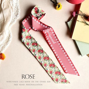 Rose Flower Scarf | Personalized handbag scarf | Handbag scarf | Skinny scarf | Flower Theme skinny scarf | Handbag handle wrap