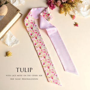 Tulip Flower Scarf | Personalized handbag scarf | Handbag scarf | Skinny scarf | Flower Theme skinny scarf | Handbag handle wrap