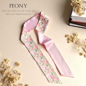 Peony Flower Scarf | Personalized handbag scarf | Handbag scarf | Skinny scarf | Flower Theme skinny scarf | Handbag handle wrap