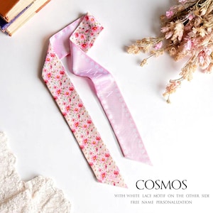 Cosmos Flower Scarf | Personalized handbag scarf | Handbag scarf | Skinny scarf | Flower Theme skinny scarf | Handbag handle wrap