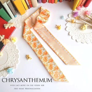 Chrysanthemum Scarf | Personalized handbag scarf | Handbag scarf | Skinny scarf | Flower Theme skinny scarf | Handbag handle wrap